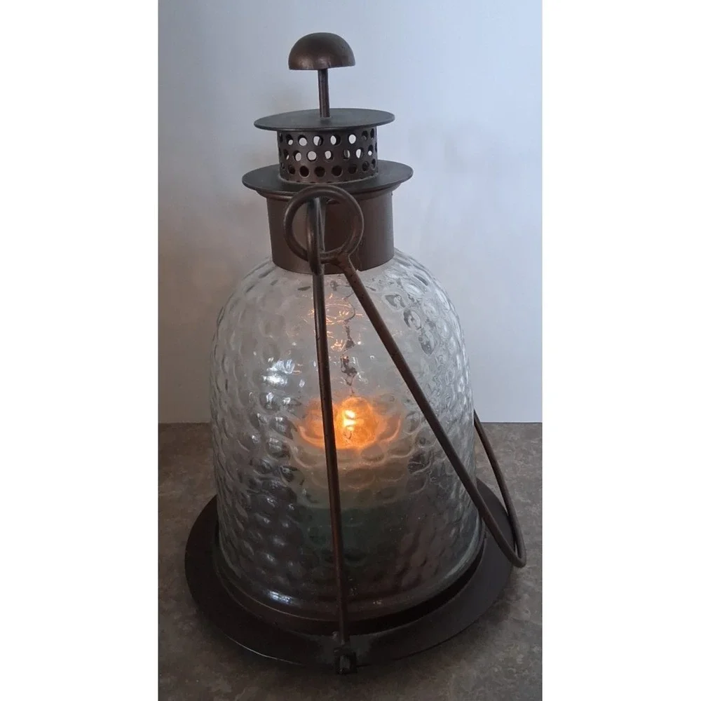 Glass Brass Steel Deck Light Lamp with Candle and Hanger attached to Outside Lmp